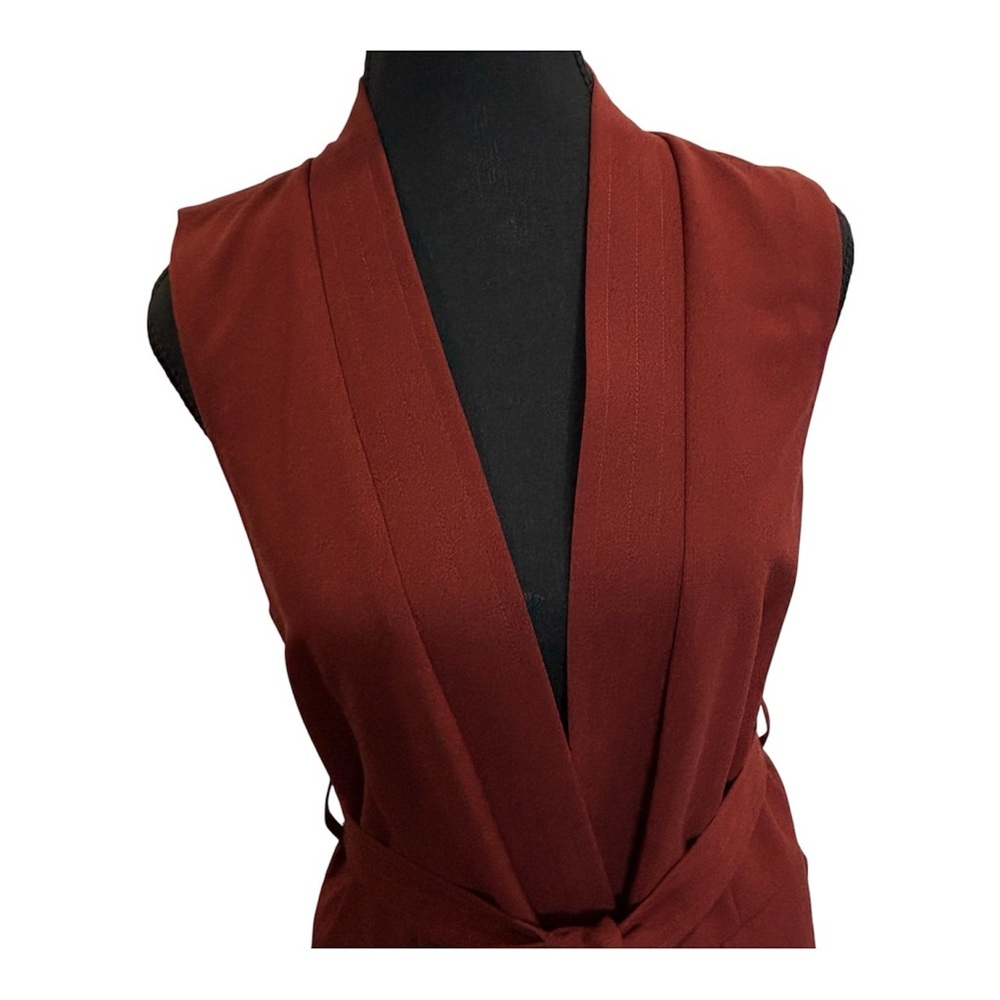 Reitmans Petite 2 Rust Belted Sleeveless Blazer Vest Tailored Wrap Front Career - Picture 3 of 15